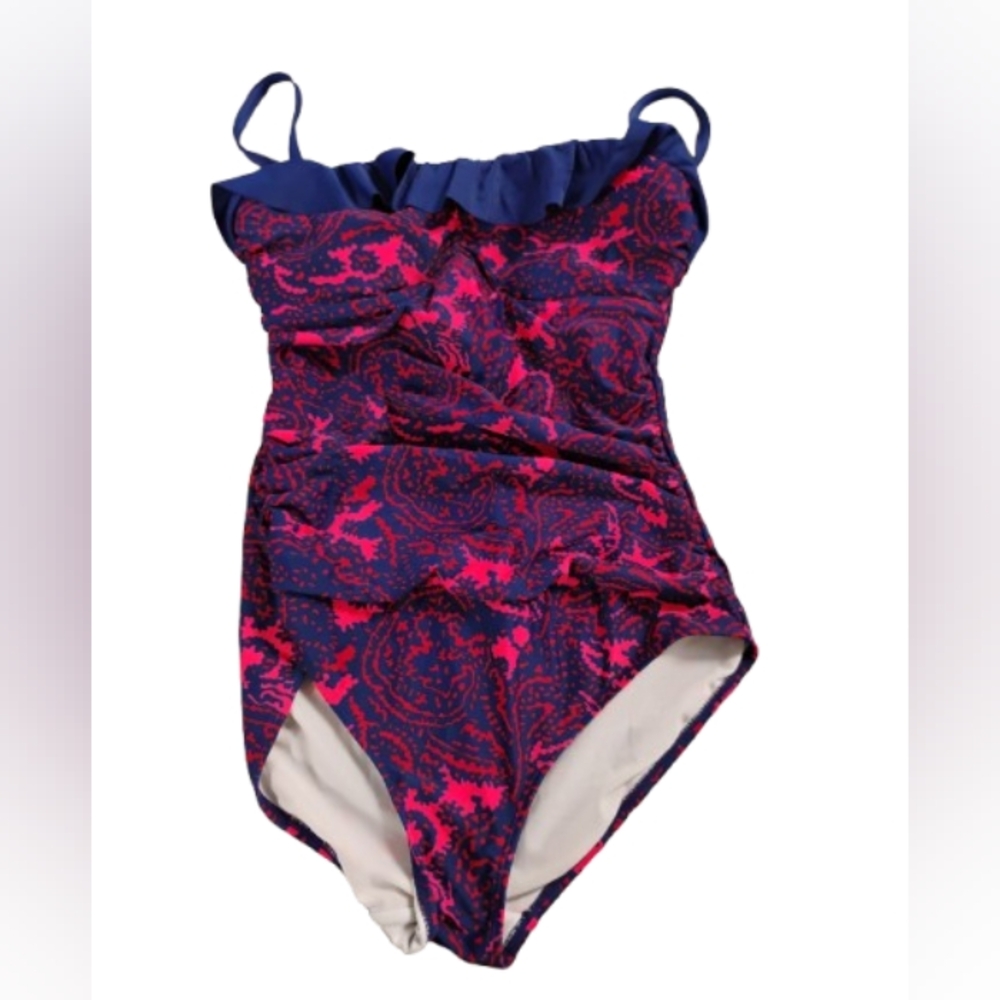Boden Womens Paisley Panel Halter Tie One Piece Swimsuit Sz 6 US